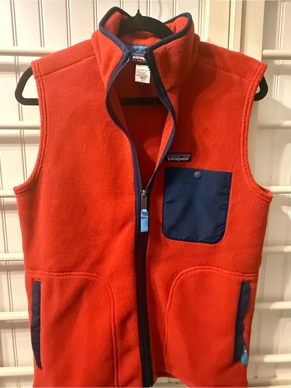 Patagonia Red Fleece Vest with Navy Pocket